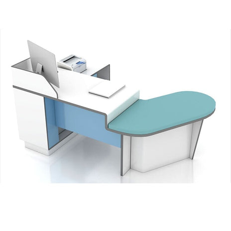 診察机　医療施設用什器　　抗菌加工　R仕上げ　幕板付き　サイドキャビネット　キーボードトレイ付き　配線孔付き　ホワイト　カスタマイズ可能　metamall