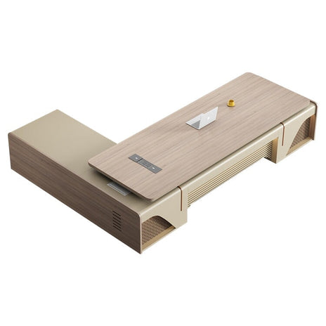 社長室用デスク　ハイグレード　エグゼクティブデスク　プレジデントデスク　高級感　メラミン化粧板　ダイヤル錠　多目的卓上コンセント　サイドキャビネット　ベージュ　カスタマイズ可能　LBZ-M012