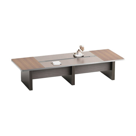 会議テーブル　ミーティングテーブル　ハイグレート感　配線孔　優しい木目調　多人数対応　幕板付き　R加工　ブラウン　metamall