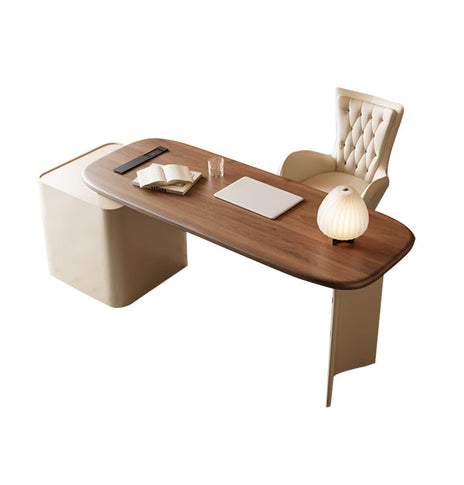 執務デスク　オフィステーブル　社長机　オフィスデスク　サイドキャビネット　引き出し　コンセント　ゆとり　書斎用　モダン　ブラウン　LBZ-M051　metamall