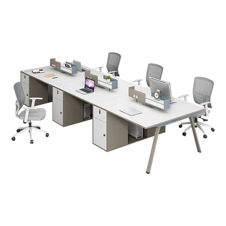 ホワイト デスク　オフィスデスク　シンプルモダン　メラミン化粧板　ロゴ入れ可能　サイドキャビネット　ダイヤル錠　デスクトップパネル　配線孔　USBポート　アジャスター　ホワイト　カスタマイズ可能　BGZ-M028