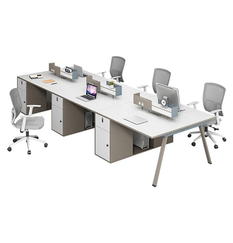 ホワイト デスク　オフィスデスク　シンプルモダン　メラミン化粧板　ロゴ入れ可能　サイドキャビネット　ダイヤル錠　デスクトップパネル　配線孔　USBポート　アジャスター　ホワイト　カスタマイズ可能　BGZ-M028