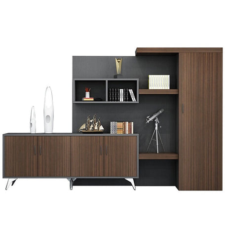 オフィスキャビネット　ファイリングキャビネット　木製書庫　書類整理棚　分類収納　ハンガーパイプ　ブラウン　カスタマイズ可能　CWG-M028