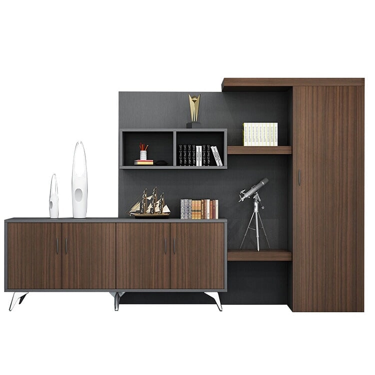 オフィスキャビネット　ファイリングキャビネット　木製書庫　書類整理棚　分類収納　ハンガーパイプ　ブラウン　カスタマイズ可能　CWG-M028