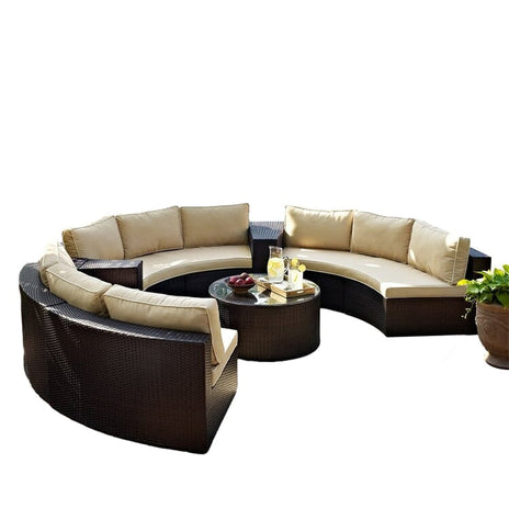 ガーデンソファ　ガーデンテーブルセット　PE籐　ポリエチレン籐　籐風家具　耐候性　高密度ウレタンフォーム　ヘたりにくい　HWZY-M-012