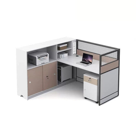 l 型 デスク オフィス　シンプルデザイン　メラミン化粧板　ワイヤレス充電器　卓上パーテーション　サイドキャビネット　シンプルデザイン　ホワイト　カスタマイズ可能　BGZ-M002