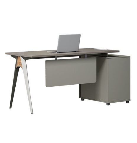 執務室用　テーブル　オフィスデスク　エグゼクティブデスク　プレジデントデスク　スチール脚　ハの字構造　幕板付き　サイドキャビネット　メラミン化粧板　多目的卓上コンセント　グレー　カスタマイズ可能　LBZ-M038　metamall