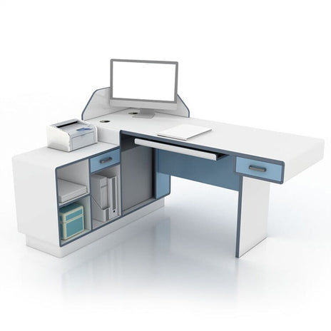 多機能診察机　診察机　メディワークデスク　病院　抗菌加工　PC収納　キーボードトレイ付き　分類収納　配線孔付き　R仕上げ　幕板付き　ホワイト　YLBGZ-M-003　metamall