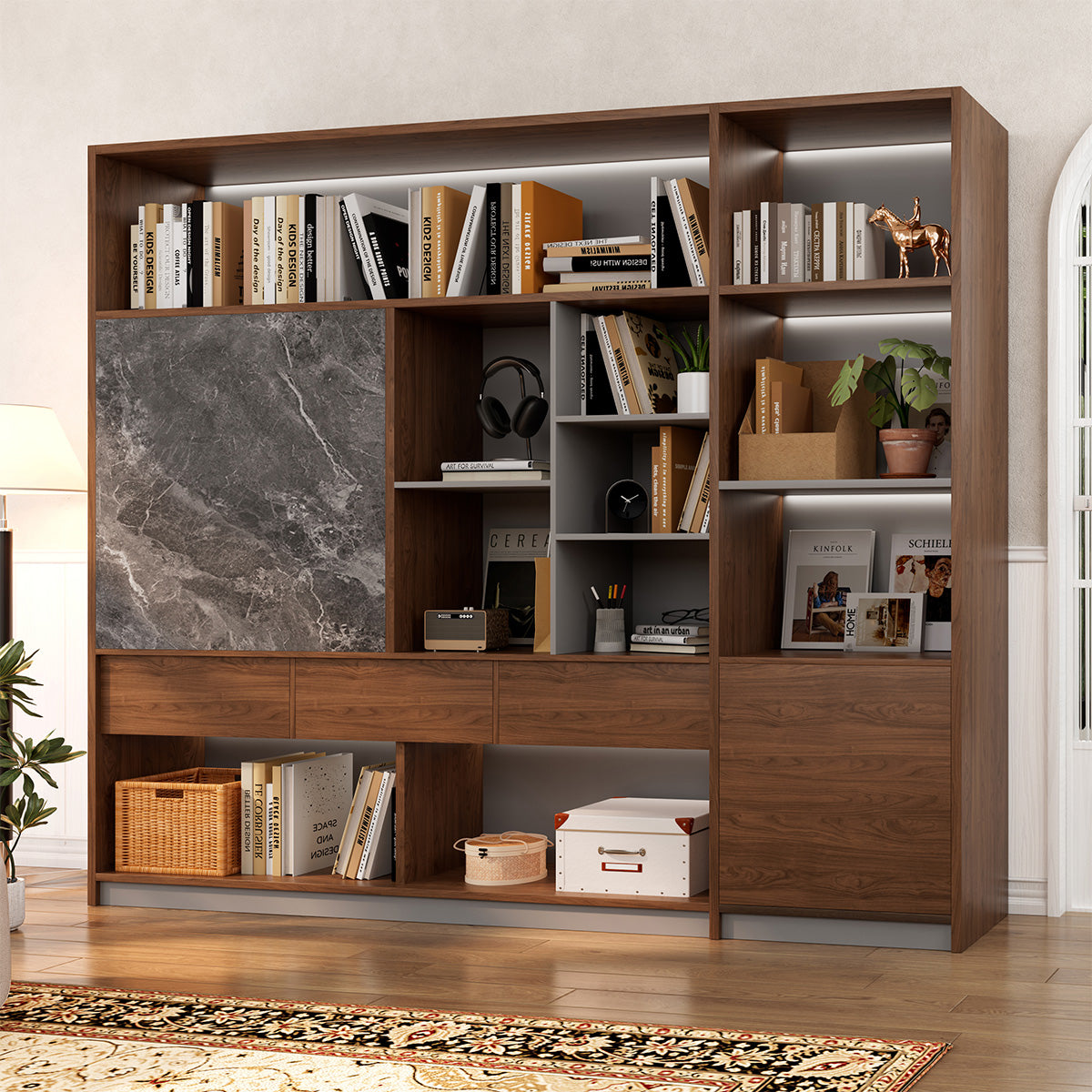 キャビネット　社長用キャビネット　本棚　大容量　エコ素材　オープン収納　蝶番　おしゃれ　木目調　SZ-SG-S01