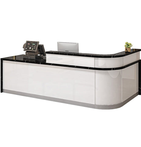 受付カウンター　ハイカウンター　カウンター　石目調　シリンダー錠　引出し付き　キーボードトレイ付き　R仕上げ　ホワイト　カスタマイズ可能　JDT-M-139　metamall