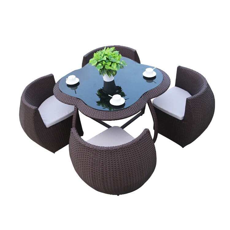 ガーデンチェア　ガーデンテーブル　人工ラタン　PEラタン　スチールフレーム　耐候性　長持ちしやすい　高密度ウレタンフォーム　ポリエステル生地　アジャスター　シンプル　ダークブラウン　カスタマイズ可能　HWZY-M001