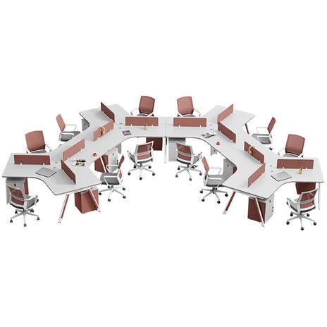 オフィスデスク 変形タイプ　デザイナーズ　Vの字型天板　配線孔　サイドワゴン　ダイヤル錠　メラミン化粧板　レッド　カスタマイズ可能　BGZ-M046　metamall