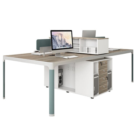 事務 デスク 棚　メラミン化粧板　デスクトップラック　デスクトップパネル　R仕上げ　アルミ合金フレーム　強化PP樹脂製支持具　アジャスター　配線孔　グレー　カスタマイズ可能　BGZ-M017