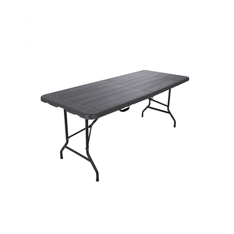 アウトドア　デスク　チェア　セット　屋外　折りたたみ　段階調節　PE樹脂　木目柄　スチールフレーム　ダークグレー　metamall