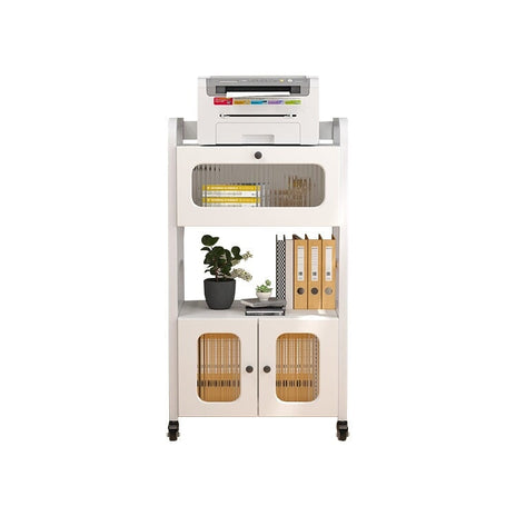 ラック　オフィスラック　収納ラック　オフィス用品　扉付き収納　オープン収納スペース　スチールフレーム　落下防止ガード　大サイズの収納物対応可能　キャスター付き　ホワイト　metamall