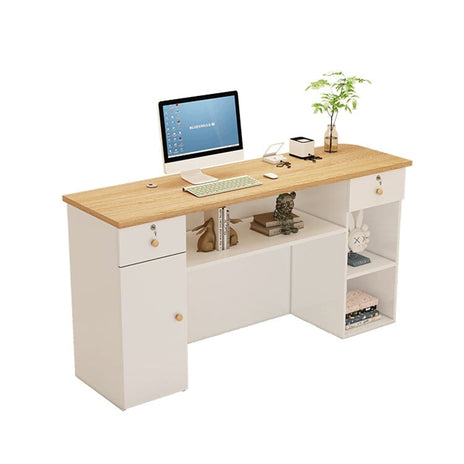 受付カウンター　レジカウンター おしゃれ　カウンター　角丸　配線孔付き　錠付き　引出し付き　シンプルホワイト　カスタマイズ可能　JDT-M-124