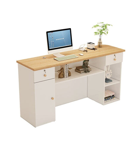 受付カウンター　レジカウンター おしゃれ　カウンター　角丸　配線孔付き　錠付き　引出し付き　シンプルホワイト　カスタマイズ可能　JDT-M-124