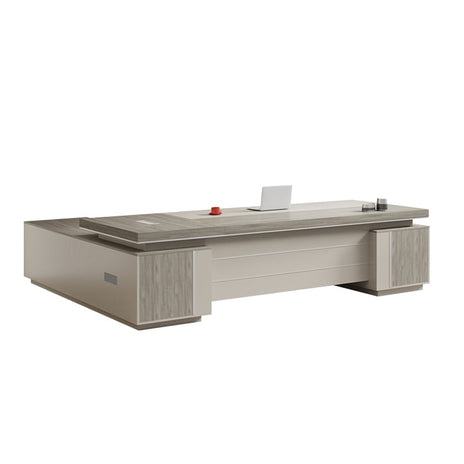 エグゼクティブデスク　役員テーブル　オフィスデスク　サイドキャビネット　コンセント　通気孔　贅沢　カーキ　カスタマイズ可能　metamall