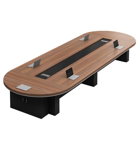 会議テーブル　ミーティングデスク 会議用　厚手の天板　長持ちしやすい　スチールフレーム　収納キャビネット　ブラウン　カスタマイズ可能　HYZ-M037