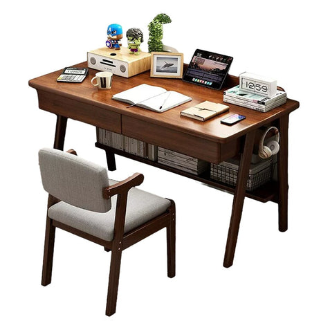 広い天板　引き出し　収納ラック　天然木脚　安定性　転び止めバー　Ｒ仕上げ　デスク　作業デスク　パソコンデスク　木目調　ナチュラル　簡素　シック　ナチュラル　BGZ-K-181-09-kc