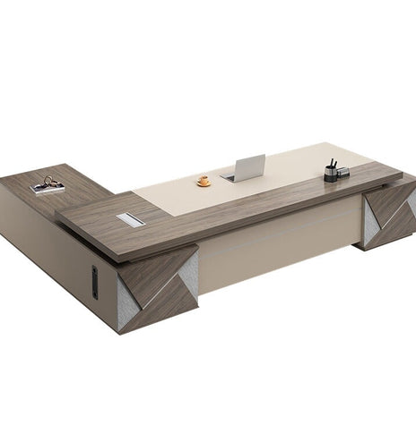 社長机　高級　エグゼクティブデスク　プレジデントデスク　メラミン化粧板　バイカラーデザイン　木目調　サイドキャビネット　ダイヤル錠　PC用通気口　カスタマイズ可能　LBZ-M004　metamall