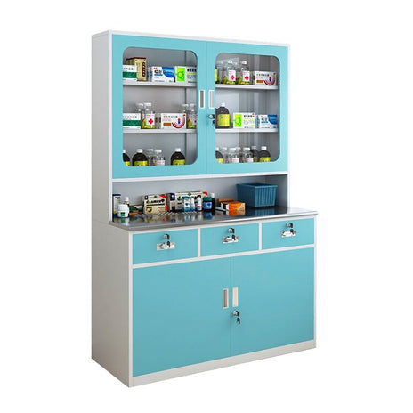 医療用キャビネット　医療用　キャビネット　作業台　スチール製　分類収納　高耐荷重　R仕上げ　錠付き　ストッパー付き　可動棚板　シンプル　ホワイト　metamall