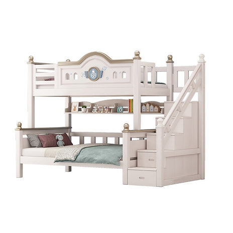 二段ベッド　親子ベッド　はしご　階段　オープン収納　引き出し　便利　チェリー材　メルヘン風　かわいい　ホワイト　metamall
