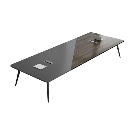 会議テーブル　ミーティングテーブル　ワークデスク　オフィスデスク　コンセント増設可能　配線ボックス　スチール　メラミン化粧板　ゆとり　おしゃれ　高耐荷重　グレー　カスタマイズ可能　HYZ-M053