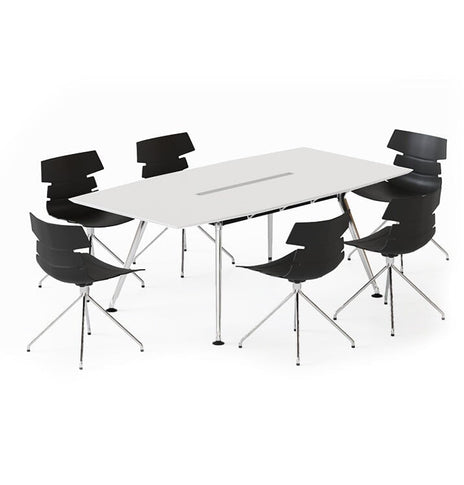 会議テーブル　ミーティングテーブル 会議用　スチールフレーム　ステンレス鋼　ハの字構造　広い下肢空間　スタイリッシュ　配線孔　シャープなエッジ　プラパート　ホワイト　HYZ-M032