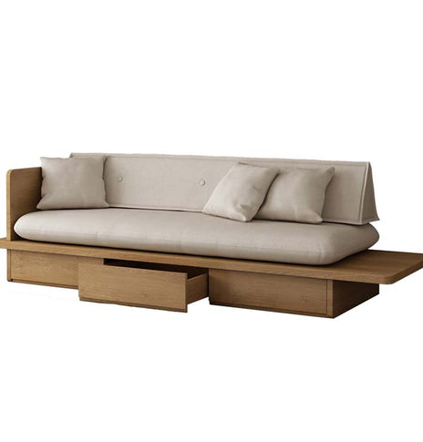 北欧風リビングソファー　ソファー　リビング　木目調　引出し付き　片サイドアーム　高級感　ホワイト　ナチュラル　カスタマイズ可能　JDSF-M-056