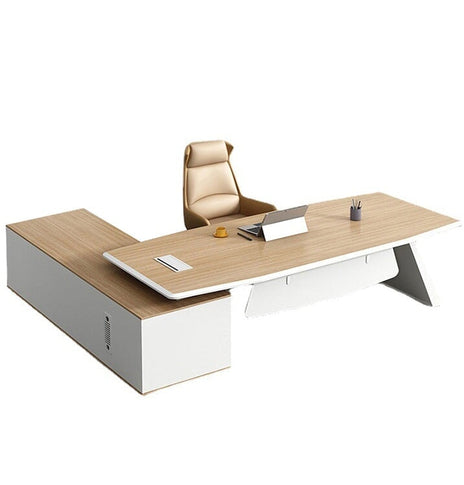 役員用　デスク　ワークデスク　オフィスデスク　社長机　舟形天板　配線ボックス付き　ダイヤル錠付き　扉付き収納　PC収納　シンプル　ナチュラル　LBZ-M-089　metamall