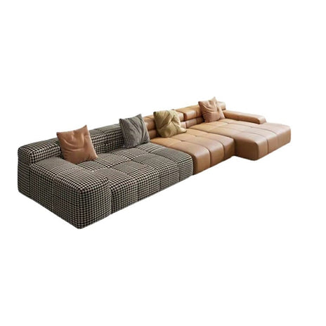 コーナーソファ　ローソファ　カウチ　フロアソファ　ポリエステル生地　コットンリネン生地　高密度ウレタンフォーム　キャメル　カスタマイズ可能　BSF-M073