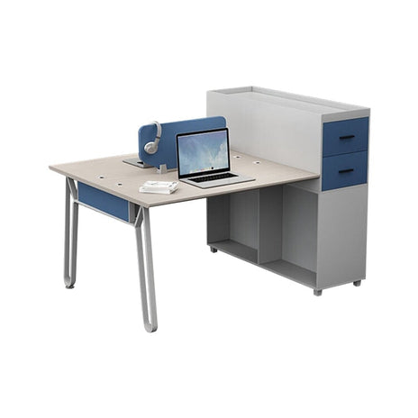 オフィスデスク　シンプルデザイン　メラミン化粧板　デスクトップパネル　サイドキャビネット　スチール脚　長持ちしやすい　ブルー　カスタマイズ可能　metamall