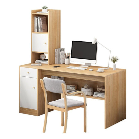 ワークデスク　棚付き　片袖デスク　分類収納　ナチュラルテイスト　垣板付き　パネル脚　ナチュラル　カスタマイズ可能　BGZ-M061