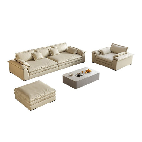 ソファー　リビングソファ　ナッパレザー　ハイグレート感　シリコンフィル　羽毛クッション　高密度ウレタンフォーム　ラテックス　竹炭入り　Sバネ　ベージュ　BSF-M032