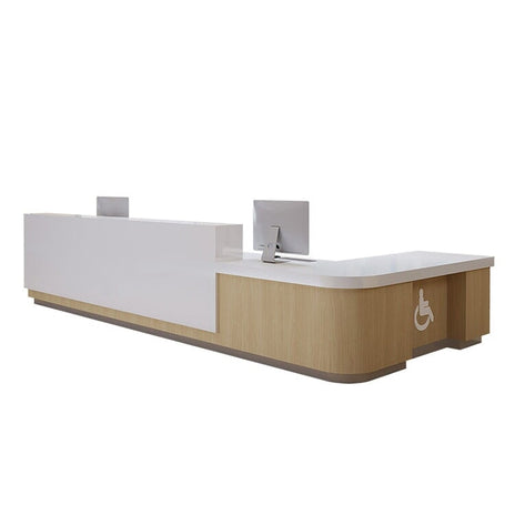 受付カウンター　クリニック受付台　ナースステーション　キーボードトレイ付き　シリンダー錠付き　車椅子対応タイプ　L字型　ホワイト　カスタマイズ可能　metamall