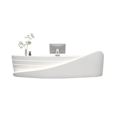 モダンデザイン受付台　レジ台　メラミン化粧板　スタイリッシュデザイン　ワニス仕上げ　分類収納　LEDテープライト　ホワイト　カスタマイズ可能　JDT-M044　metamall