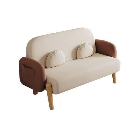 肘掛けソファー　コンパクト　省スペース　フランネル生地　サイドポケット　ゆったり座面　高密度ウレタンフォーム　天然木脚　バイカラーデザイン　グレー　BSF-M091