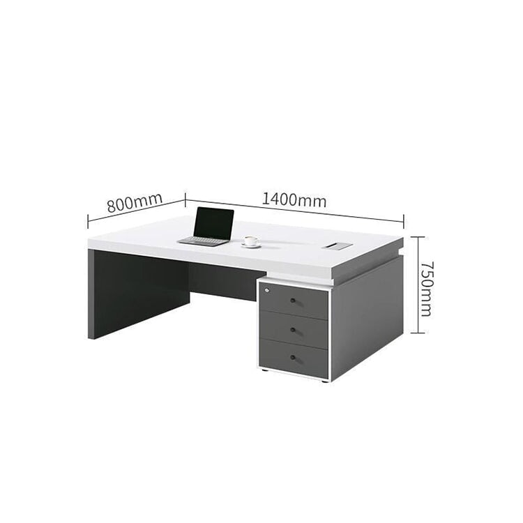 エグゼクティブ　デスク　役員デスク　役員家具　引出し付き　PC収納　シリンダー錠付き　幕板付き　配線ボックス付き　シンプル　グレー　LBZ-M-086