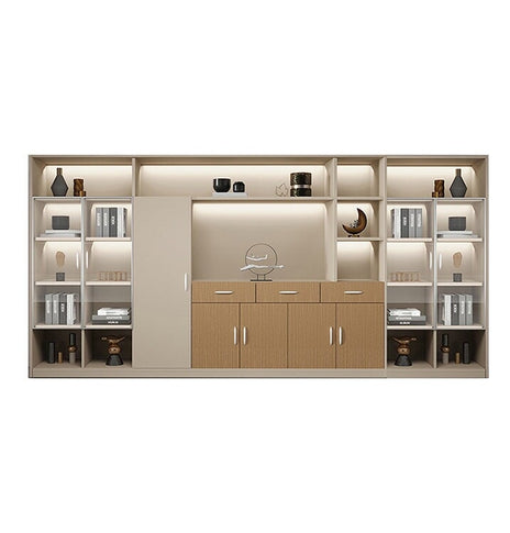 役員用キャビネット　おしゃれ　オフィスキャビネット　ファイリングキャビネット　木製書庫　書類整理棚　ナチュラルテイスト　分類収納　高耐荷重　メラミン化粧板　お手入れ簡単　ベージュ　カスタマイズ可能　CWG-M031