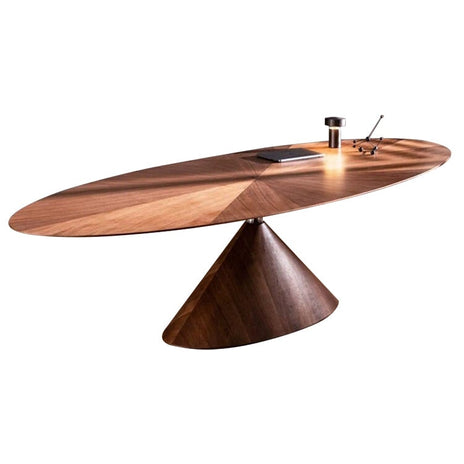 机 会議用　テーブル　ダイニングテーブル　会議テーブル　ミーティングテーブル　小判形天板　重厚感　高級感　シック　ワニス塗装　舟底エッジ　ベース付き　ウォルナット　カスタマイズ可能　HYZ-M060