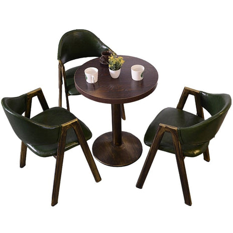 カフェテーブルセット　レストラン　オイルレザー生地　人工レザー　円型テーブル　1人掛け　2人掛け　シック　ブラウン　カスタマイズ可能　JDZH-M-030