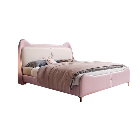 ヘッドボード　猫耳　クッション付き　柔らか　快適　天然木　頑丈　跳ね上げ収納　大容量　ピン角なし　ベッド　子供用　かわいい　安定性　シック　ピンク　カスタマイズ可能　BED-K-014