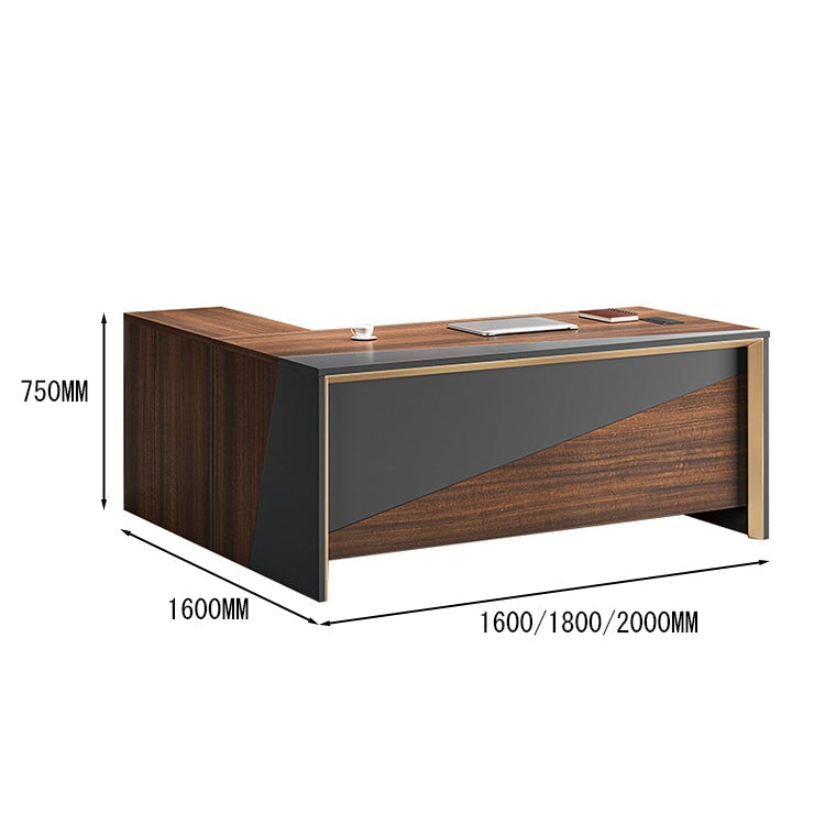 エグゼクティブデスク　役員テーブル　オフィスデスク　サイドキャビネット　配線ボックス　色合わせ　ウォールナット　グレー　カスタマイズ可能　LBZ-M073 metamall