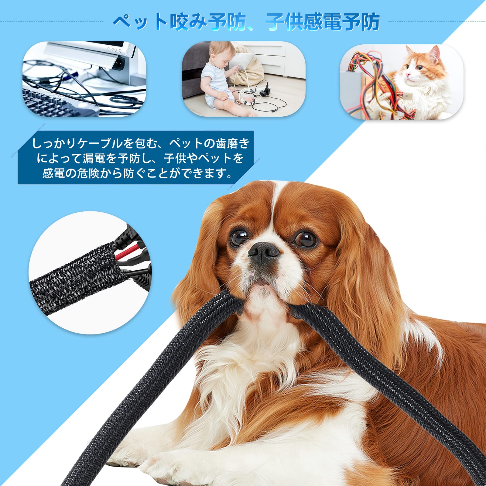 編組ケーブルスリーブ 全長3M 内径13mm 配線カバー DIY切断可能 ケーブルカバー 絶縁 防塵 耐高温 耐摩耗性 テレビ/コンピューター/自動車修理用