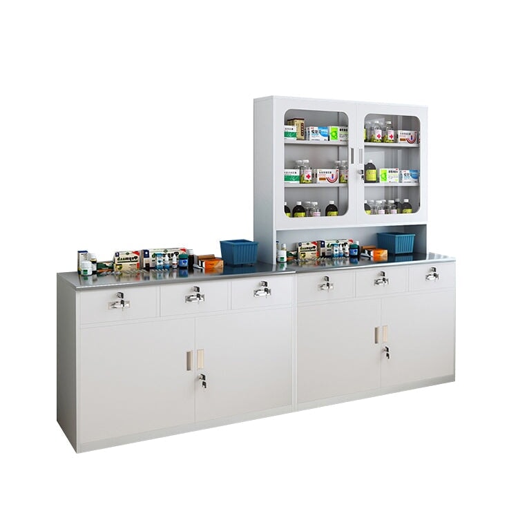 医療用キャビネット　医療用　キャビネット　作業台　スチール製　分類収納　高耐荷重　R仕上げ　錠付き　ストッパー付き　可動棚板　シンプル　ホワイト　metamall