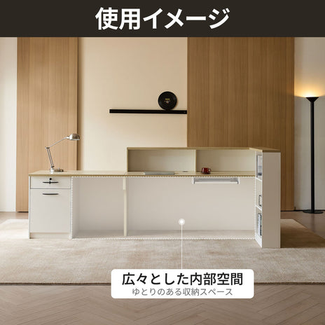 シック　落ち着き　木目調　シンプル　錠付き引き出し　扉付き収納　収納ラック　L字　受付カウンター　受付台　メラミン化粧板　JDT-2215