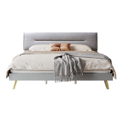 背もたれクッション　すのこ　跳ね上げ式収納　ベッド　二人用　高密度ウレタンフォーム　ポリエステル生地　オシャレ　モダン　グレー　BED-M057