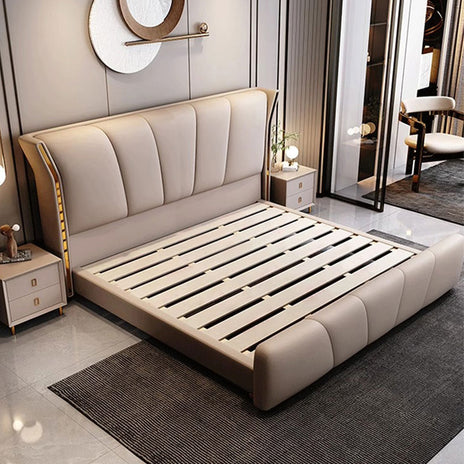 ベッド　収納付きベッド　二人用ベッド　跳ね上げベッド　ナッパレザー　パイン材　収納スペース付き　背面クッション付き　ガス圧シリンダー　炭素鋼脚　BED-M065