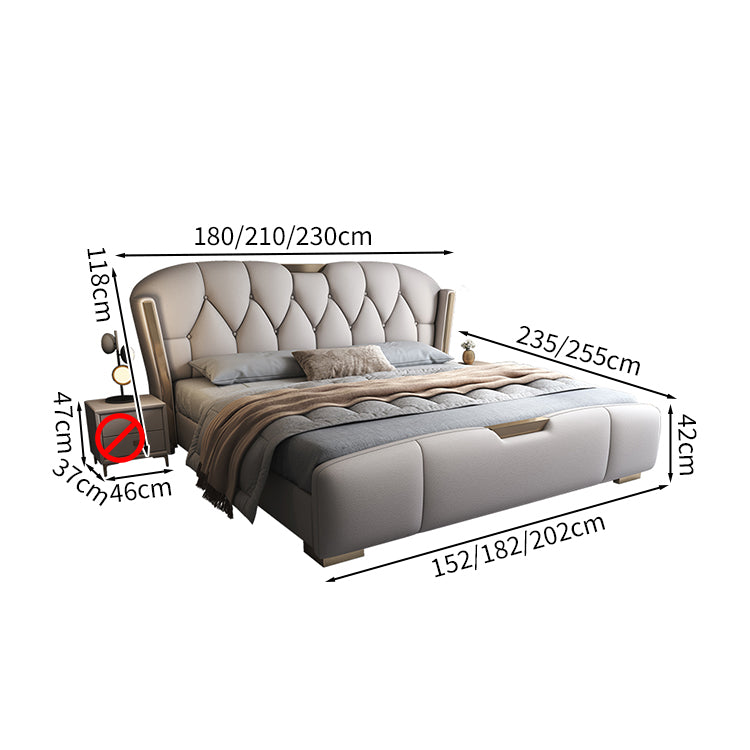 ベッド　二人用ベッド　高反発ウレタン　ナッパレザー　天然木　　背面クッション付き　高級感　BED-M066